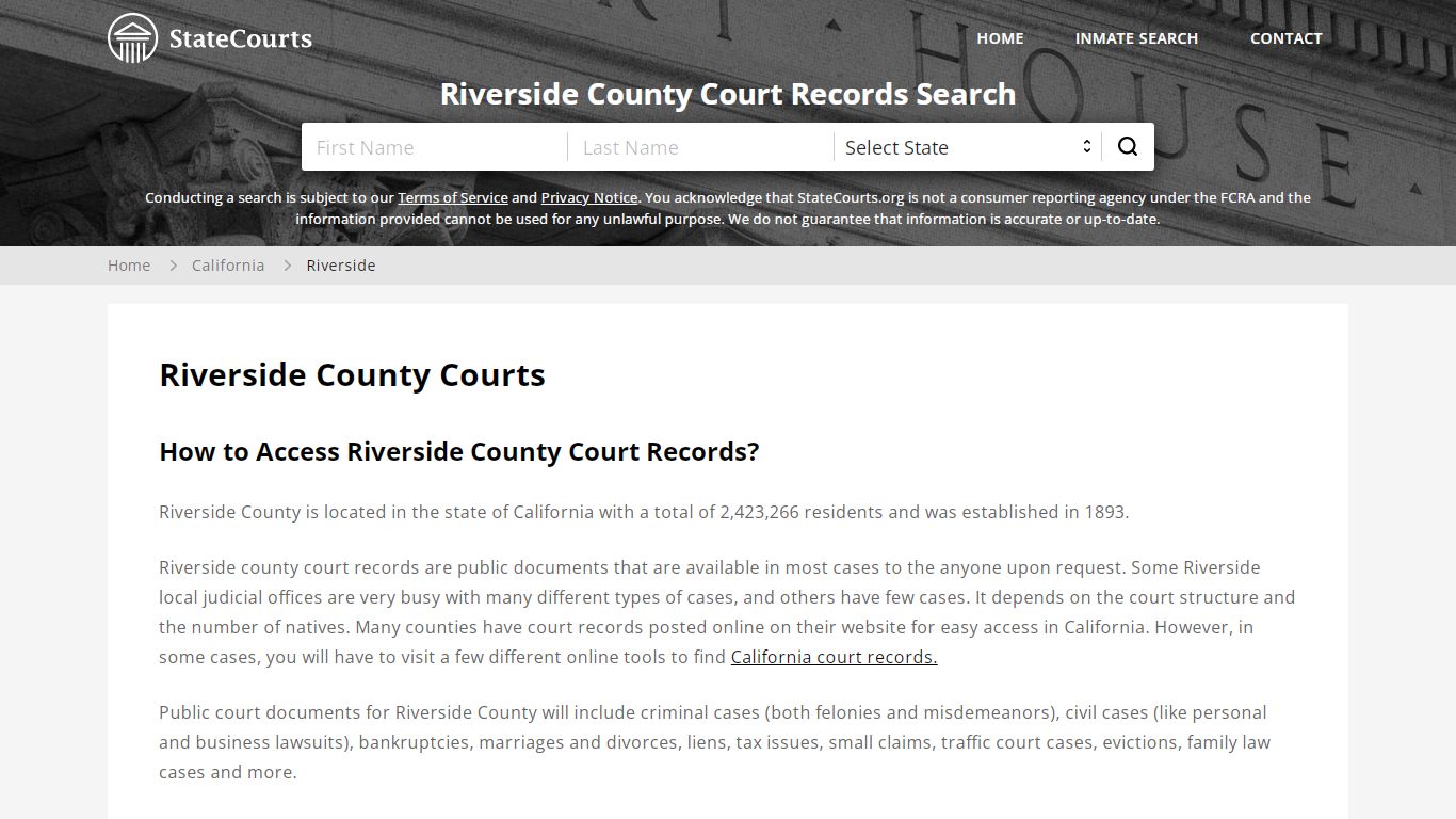 Riverside County, CA Courts - Records & Cases - StateCourts